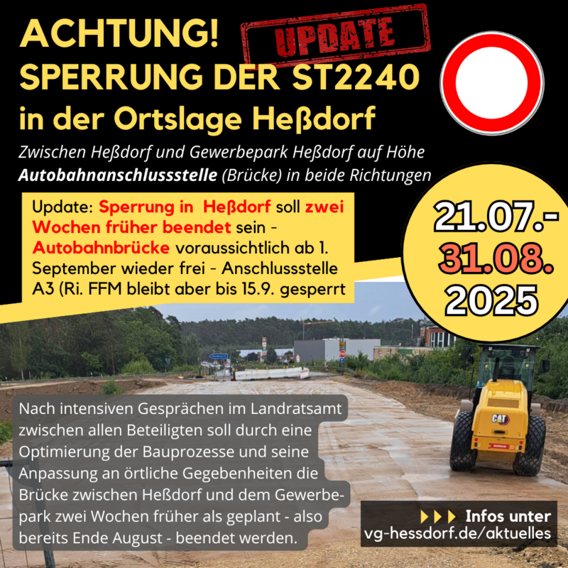 Sperrung St2240 Heßdorf August 2025 - Update 31.07.25