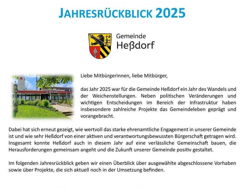 Jahresrückblick 2025 der Gemeinde Heßdorf