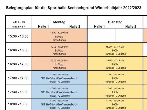 Hallenbelegungspläne Winterhalbjahr 2022/2023 Teaser