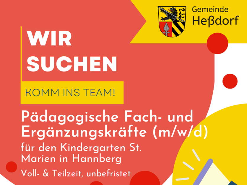 Stellenausschreibung Gemeinde Heßdorf - Pädagogische Fachkräfte (m/w/d) für Kita St. Marien