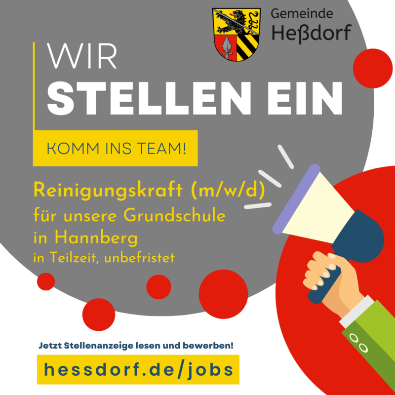 Stellenanzeige Reinigungskraft (m/w/d) bei der Gemeinde Heßdorf