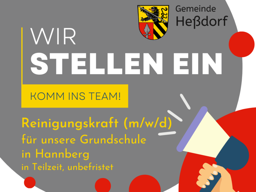 Stellenanzeige Reinigungskraft (m/w/d) bei der Gemeinde Heßdorf