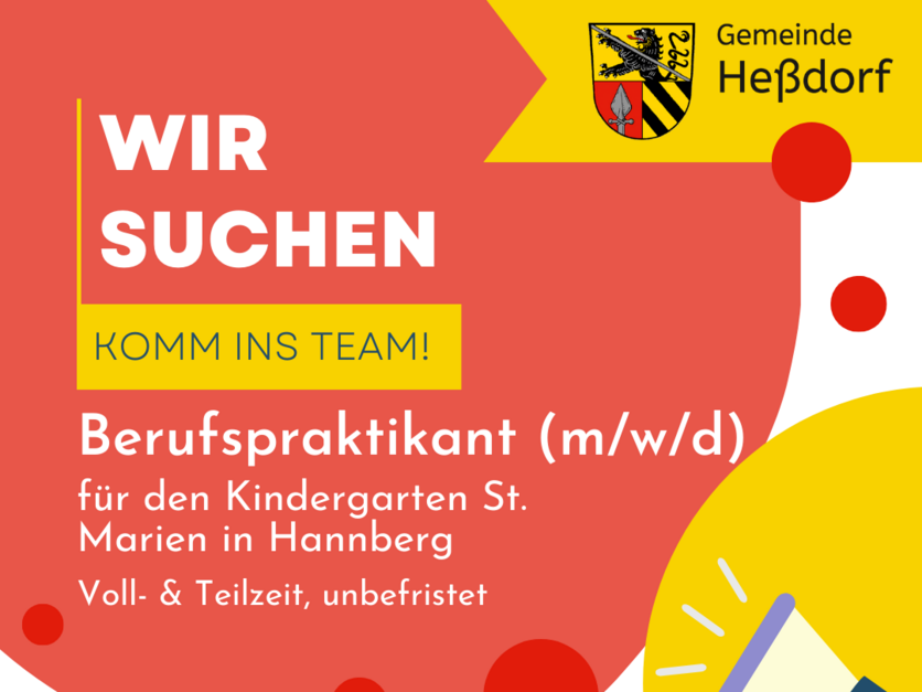 Stellenausschreibung Gemeinde Heßdorf - Berufspraktikant (m/w/d) für Kita St. Marien