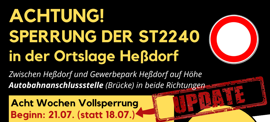 Sperrung St2240 in Heßdorf vom 21.07. - 15.09.2025 