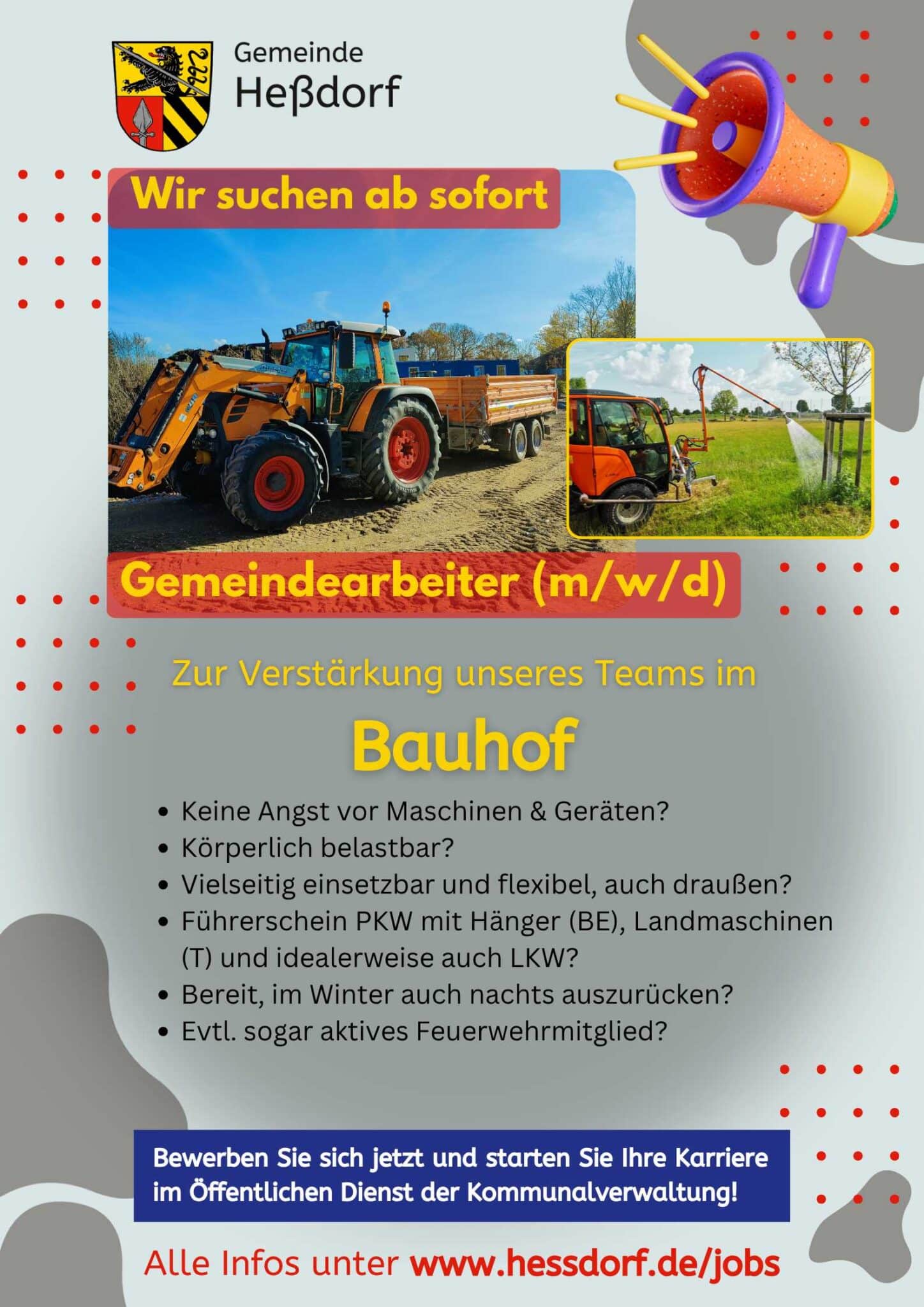 Stellenanzeige Gemeindearbeiter Bauhof Heßdorf Juni 2026