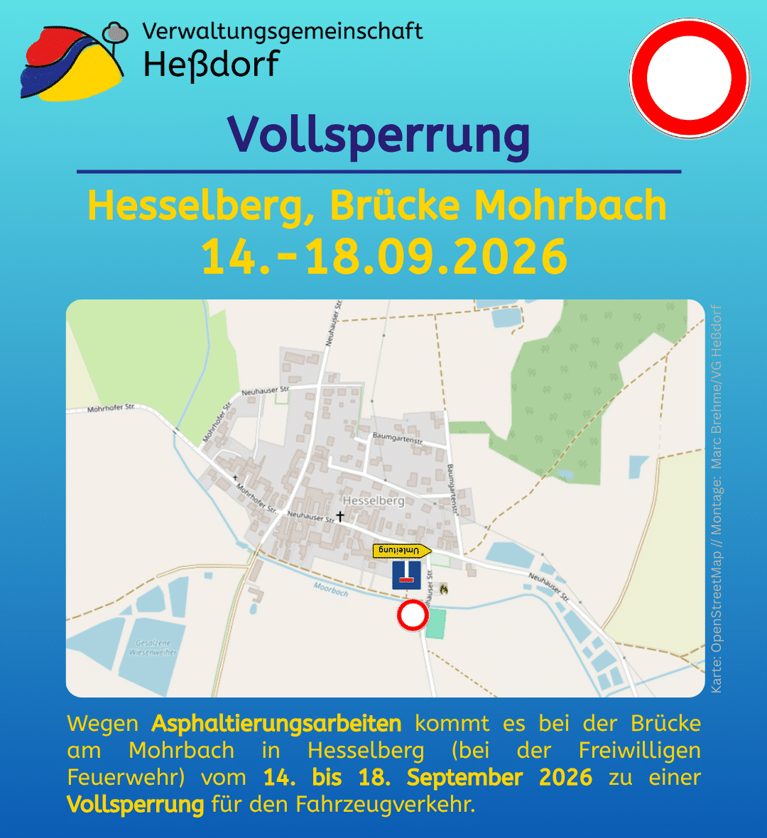 Vollsperrung Hesselberg Brücke Mohrbach September 2026