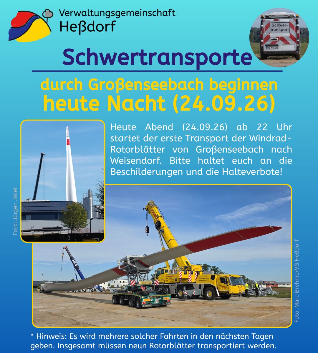 Transport der Windradflügel startet